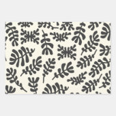 Boho Matisse Botanical Shapes Pattern Black White Wrapping Paper Sheets (Front 3)
