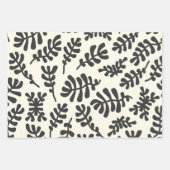 Boho Matisse Botanical Shapes Pattern Black White Wrapping Paper Sheets (Front 2)