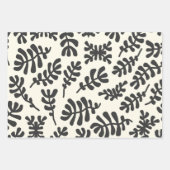 Boho Matisse Botanical Shapes Pattern Black White Wrapping Paper Sheets (Front)