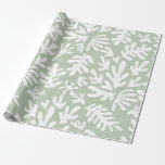 Boho Matisse Botanical Shapes Sage Green Christmas Wrapping Paper