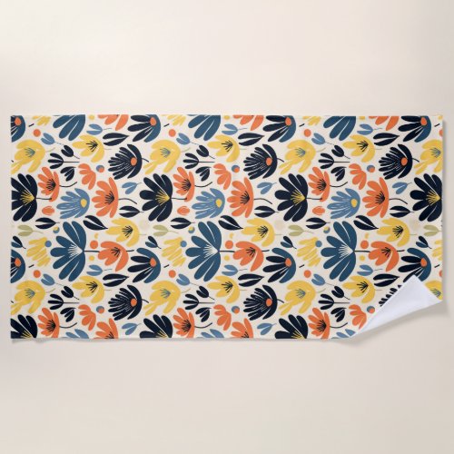 Boho Matisse Flower Retro Print Design Beach Towel