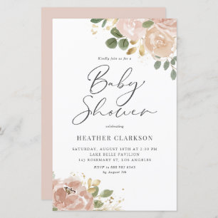 Boho Mauve Peach Floral Baby Shower Invitation