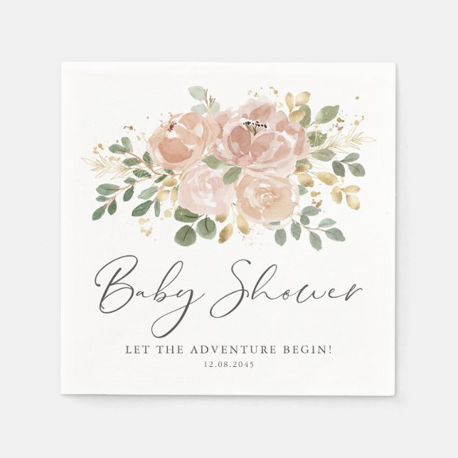 Boho Mauve Peach Flowers Baby Shower Napkins (Front)