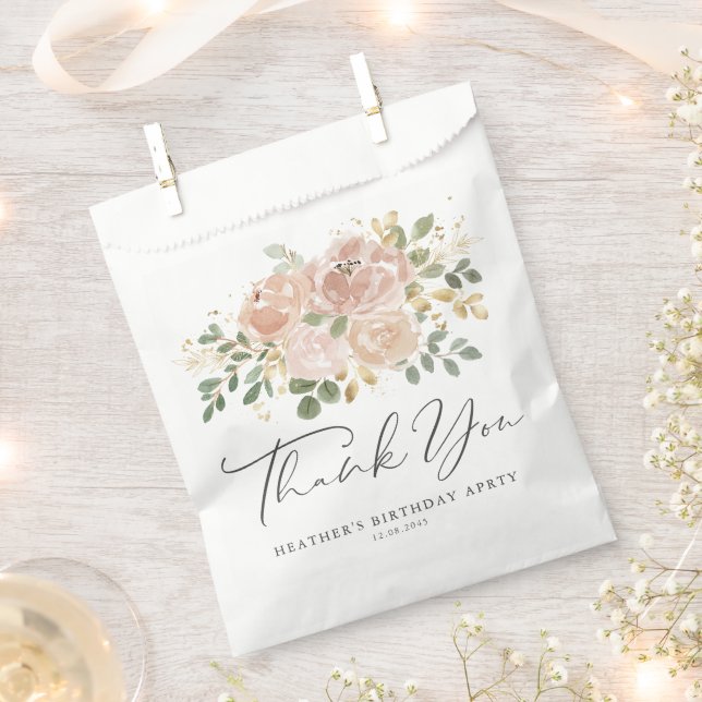 Boho Mauve Peach Flowers Birthday Thank You Favor Bag (Clipped)