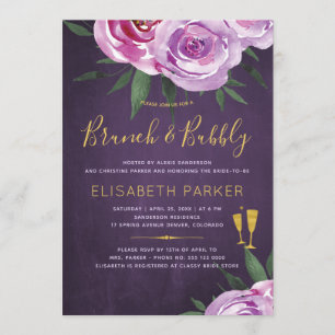 Boho mauve peonies purple plum brunch and bubble invitation