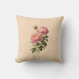 Boho mauve pink green ivory peonies flower throw throw pillow