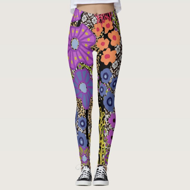Boho Maximalist Floral Design Leggings (Front)