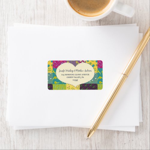 Boho Maximalist Patchwork Quilt Heart Address Label