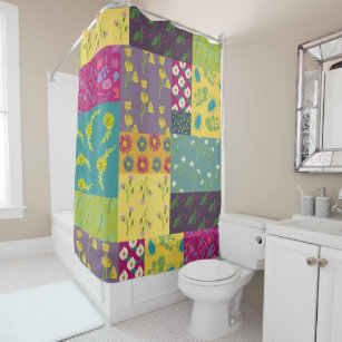 Boho Maximalist Patchwork Quilt Patterned Shower Curtain
