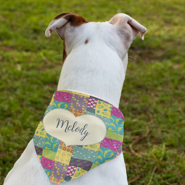 Boho Maximalist Patchwork Quilt Personalized Pet Bandana Collar (Creator Uploaded)