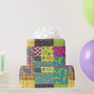 Boho Maximalist Patchwork Quilt Pretty Floral Wrapping Paper