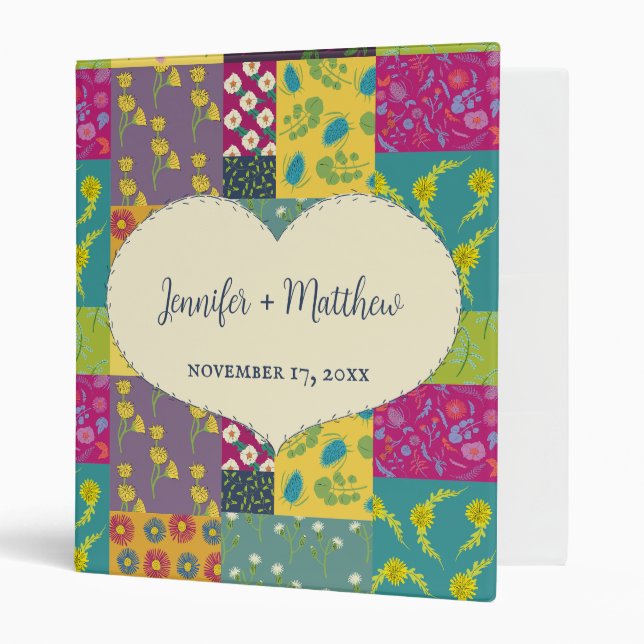 Boho Maximalist Patchwork Quilt Wedding 3 Ring Binder (Front/Inside)