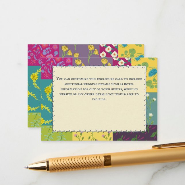 Boho Maximalist Patchwork Quilt Wedding Enclosure Card (Front/Back In Situ)