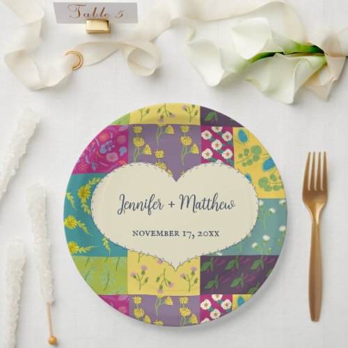 Boho Maximalist Patchwork Quilt Wedding Paper Plates