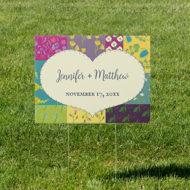 Boho Maximalist Patchwork Quilt Wedding Sign (Insitu)