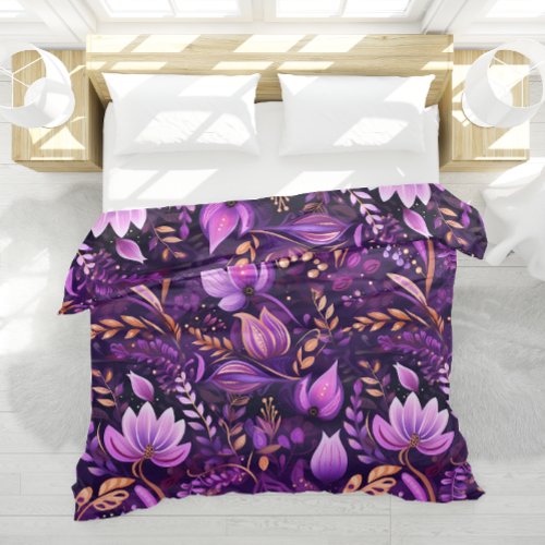 Boho Maximalist Purple Floral Girly Pattern Duvet Cover