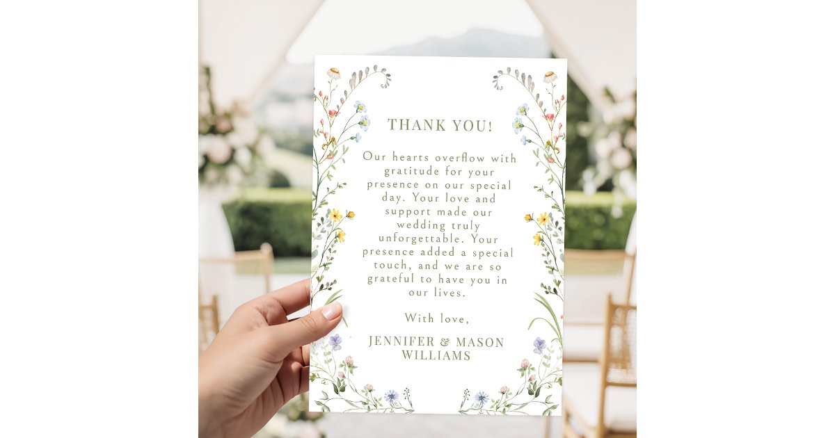 Boho Meadow Wild Flower Delicate Wedding Thank You Card | Zazzle