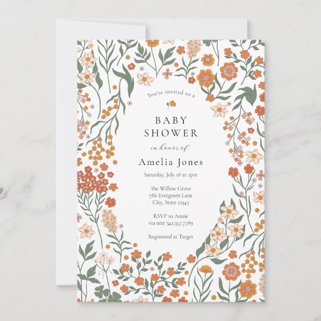 Boho Meadow Wildflower Baby Shower Invitation (Front)