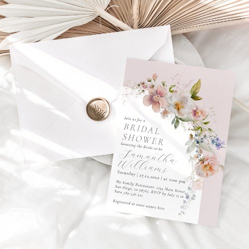 Boho Meadow Wildflower  Pink Bridal Shower Invitation