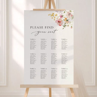 Boho Meadow Wildflower Wedding Seating Chart Foam Board