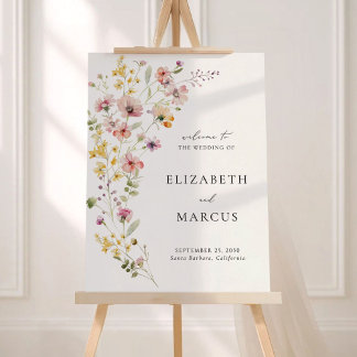 Boho Meadow Wildflower Wedding Welcome Sign 18x24
