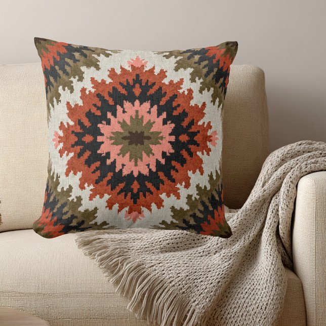 Boho Medallion Ikat – Rustic Tribal Pattern Throw Pillow (Creator Uploaded)