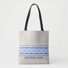 Boho Mediterranean Tile Blue White Personalized Tote Bag