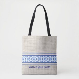 Boho Mediterranean Tile Blue White Personalized  Tote Bag