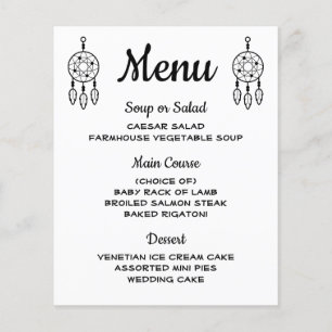 Boho Menu Dreamcatcher Black White Wedding Tribal