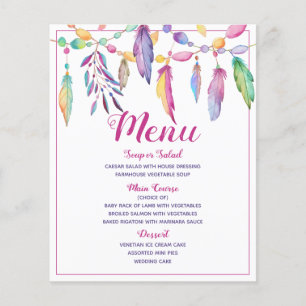 Boho Menu Feathers Native Indian Watercolor