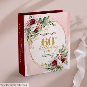 Boho Merlot Gold Floral Roses 60th Birthday Binder