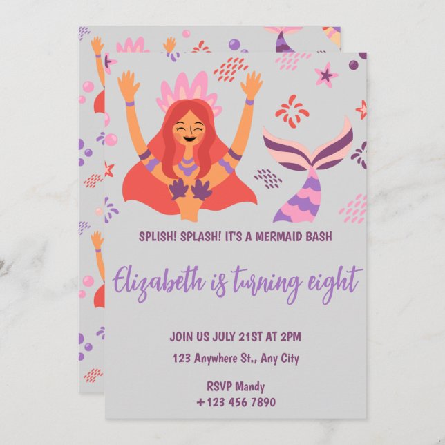 Boho Mermaid Birthday Invitation (Front/Back)