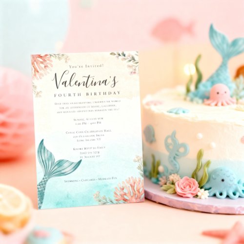 Boho Mermaid Birthday Minimal Under the Sea Party Invitation