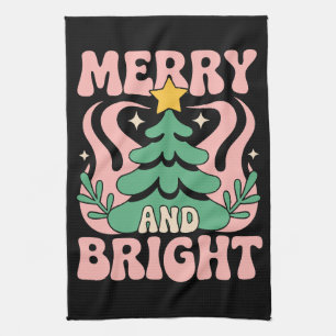 Boho Merry and Bright Personalized Floral Xmas Kitchen Towel