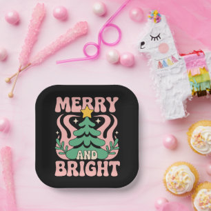 Boho Merry and Bright Personalized Floral Xmas Paper Plates