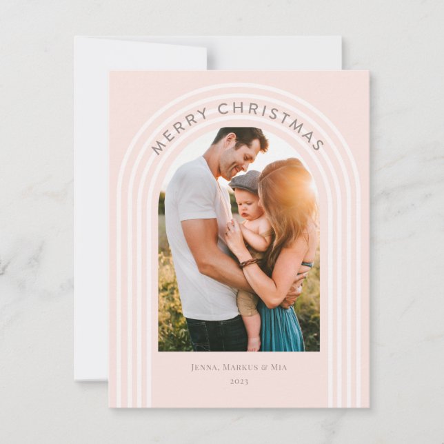 Boho Merry Christmas in Blush Holiday Card (Front)