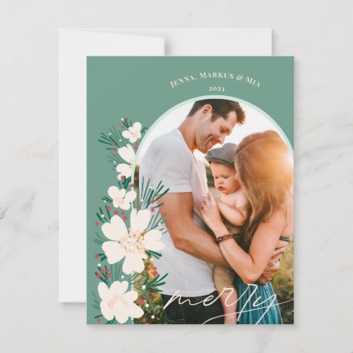 Boho Merry Christmas in Desert_ green Holiday Card