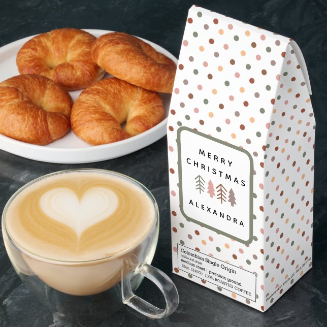 Boho Merry Christmas Trees and Dots Custom Name  Roasted Coffee (Breakfast)