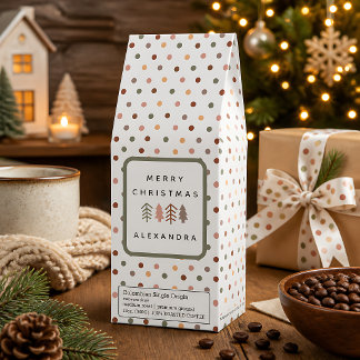 Boho Merry Christmas Trees and Dots Custom Name  Roasted Coffee