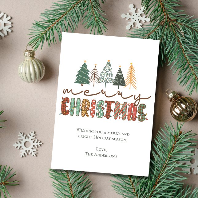 Boho Merry Christmas Trees Lights Trendy Christmas Holiday Card (Personalized Boho Christmas Trees Christmas Lights Merry Christmas Card)
