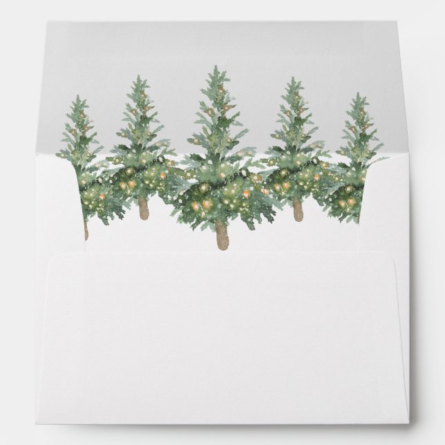 Boho Merry Christmas Watercolor Holiday Tree Envelope (Back (Bottom))