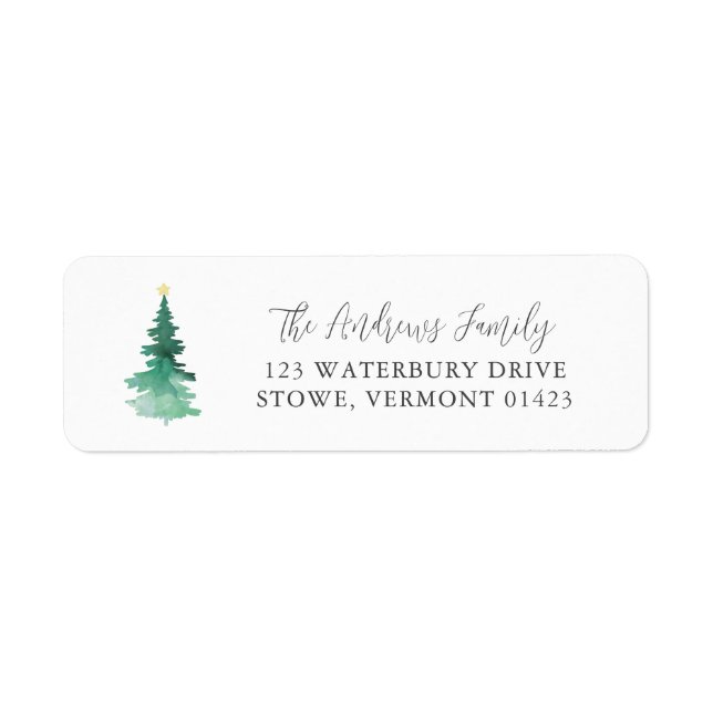 Boho Merry Christmas Watercolor Tree Address Label (Front)