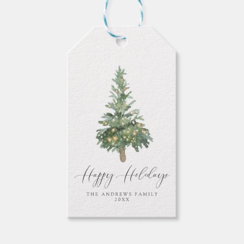 Boho Merry Christmas Watercolor Tree Gift Tags