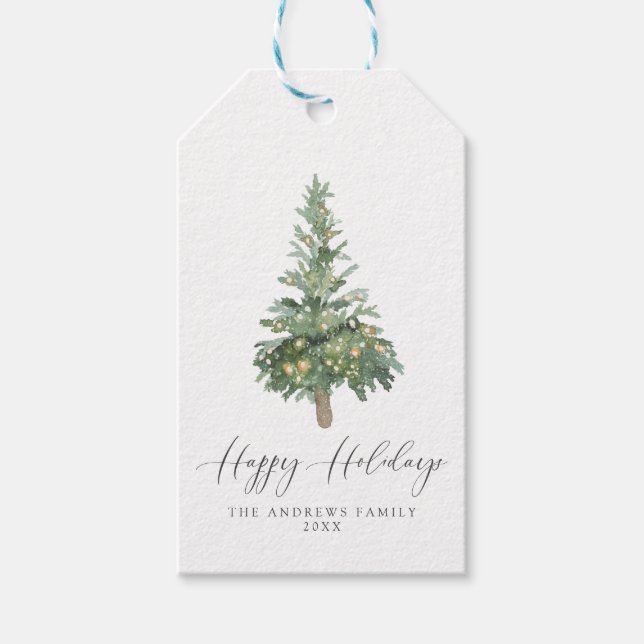 Boho Merry Christmas Watercolor Tree Gift Tags (Front)