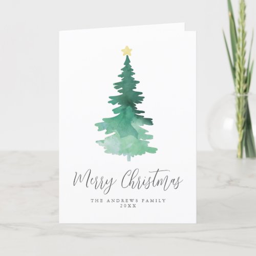Boho Merry Christmas Watercolor Tree Non_Photo Holiday Card
