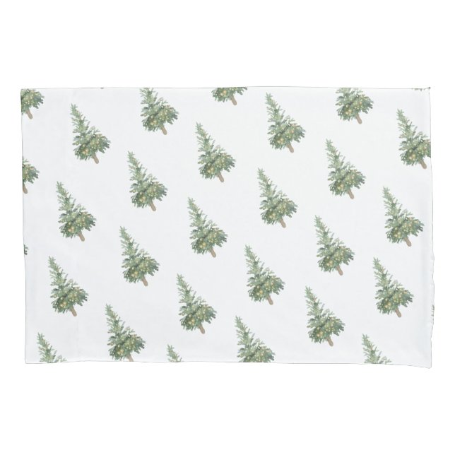 Boho Merry Christmas Watercolor Tree Pillow Case (Front)