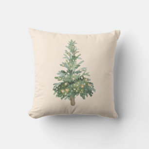 Boho Merry Christmas Watercolor Tree Throw Pillow