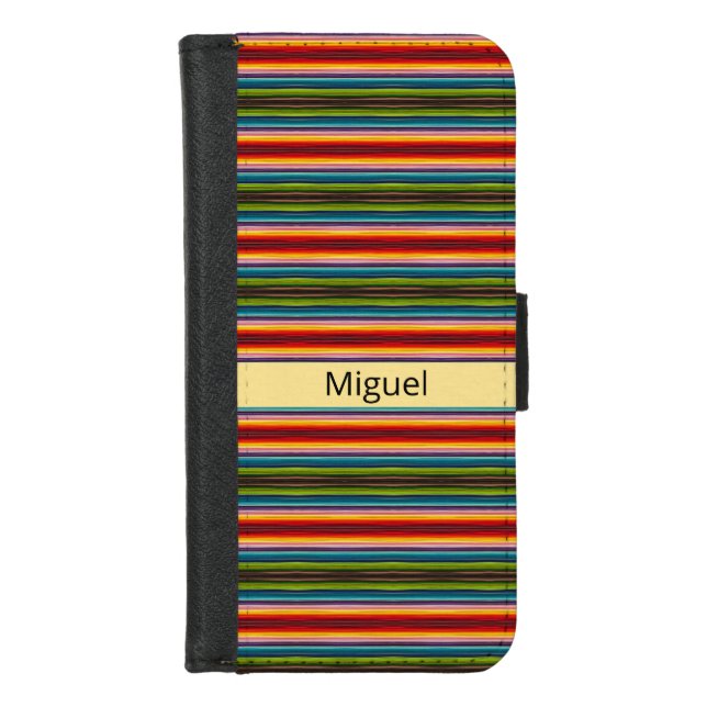 Boho Mexican Serape Stripes Custom Name iPhone Wallet Case (Front)