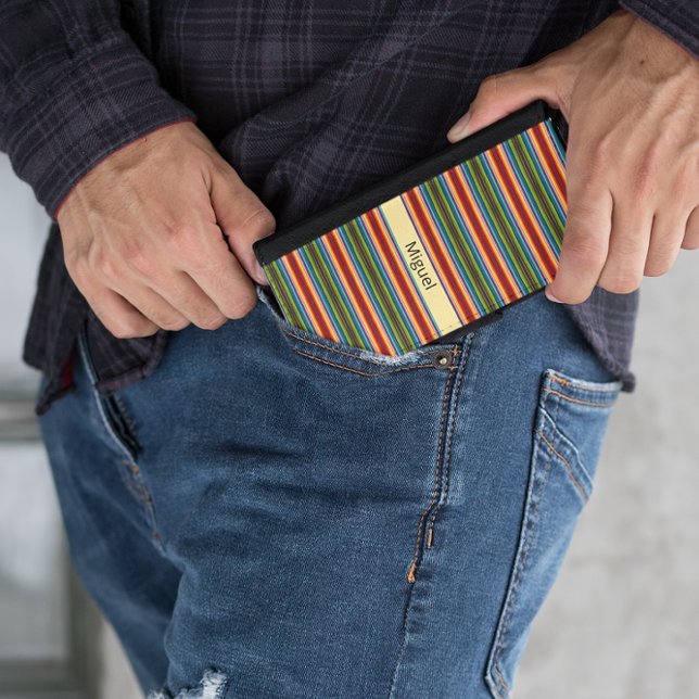 Boho Mexican Serape Stripes Custom Name iPhone Wallet Case (Creator Uploaded)