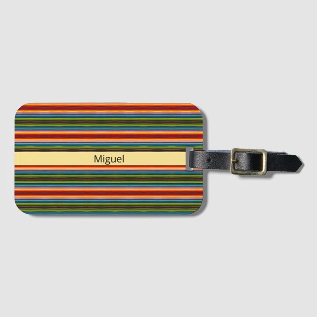 Boho Mexican Serape Stripes Custom Name Luggage Tag (Front Horizontal)